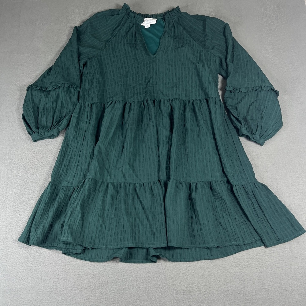 Maeve Anthropologie Dress Womens Small Green Long Sleeve Tiered Textured Lined
